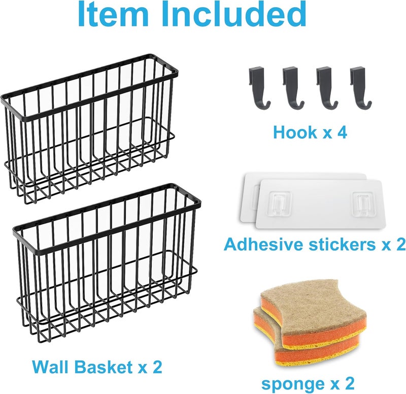 FHJP Wall Organizer Baskets, Lid Organizers Inside Cabinet with 2 Caddy Adhesive, Cabinet Door Organizer with 2 Sponges, 4 Hooks, Cabinet Door Storage for Foil Aluminum Roll, Black, 2 Pack (Small, Medium) - Image 4